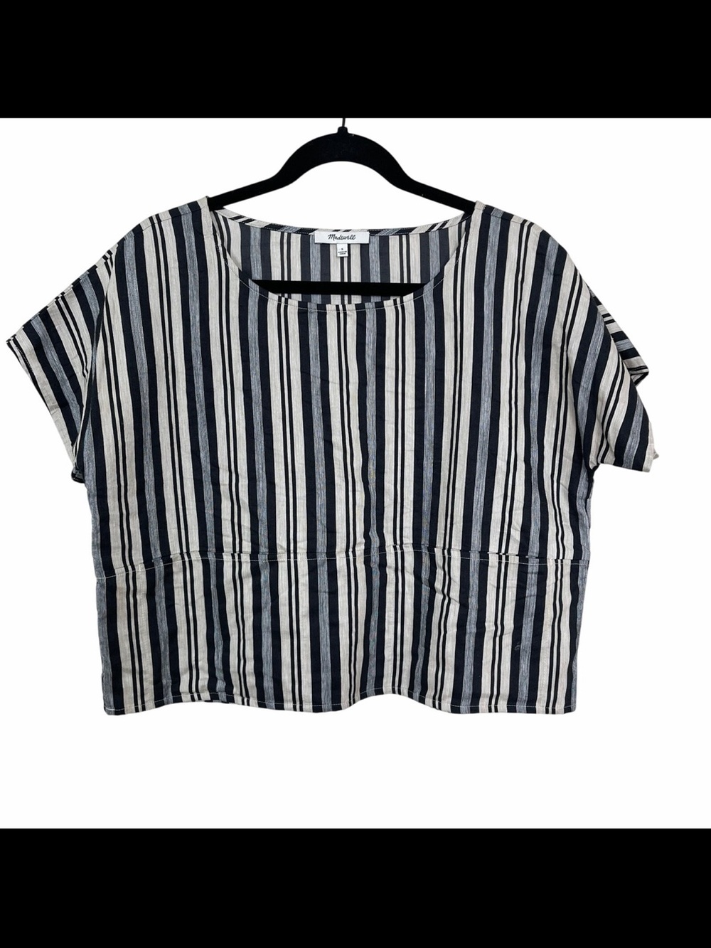 Madewell Navy & White Vertical Stripe Boxy Top Front Pockets - Small